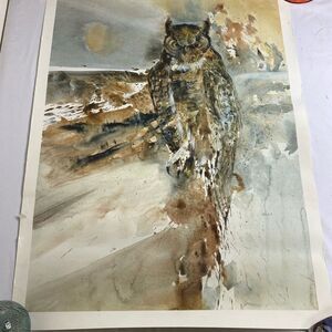 Elegant print of Horned Owl Watercolor Painting in Natural Hues